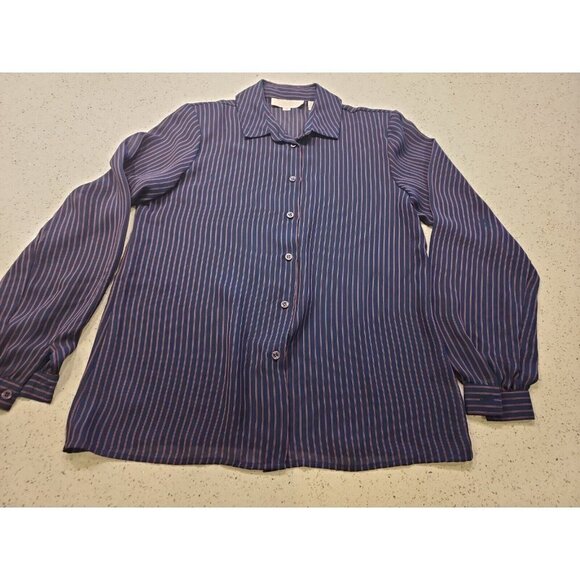 Vintage Lady Arrow Shirt Top Button Front 10 Blue Pink Pin Stripes - Picture 1 of 6